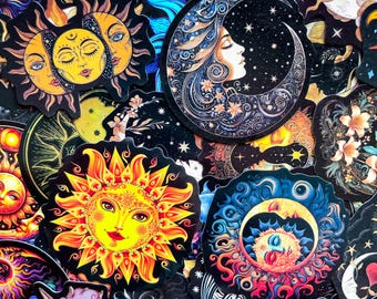 50 Stück Witchy Celestial Aufkleber, Gothic Aufkleber, Mond Aufkleber, Astrologie Aufkleber, Wasserdichte Sonnen- und Sternaufkleber für Sammler