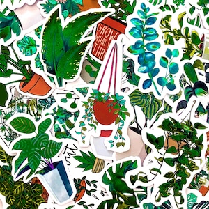 Pack of 50 Plant Stickers, Botanical Leaf Stickers, Nature Green Stickers, Waterproof Stickers for Plant Lovers, Garden Fans, Collectors
