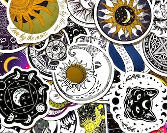 Pack of 50 Astrology Stickers, Zodiac Sign Stickers, Moon Sun Stickers, Celestial Witchy Stickers, Waterproof Stickers for Astrology Lovers