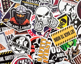 Pak met 50 veiligheidsstickers, stickers voor helmen, stickers bouwhelm, stickers waterdicht werk voor arbeiders, bouwers, ingenieurs