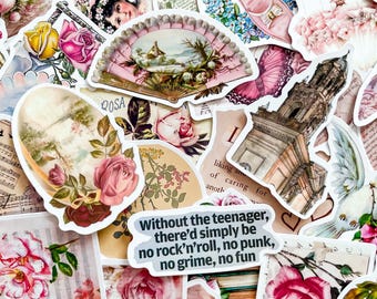Pak met 50 roze esthetische stickers, cottagecore-bloemstickers, retro liefdesstickers, waterdichte stickers voor dagboek, plakboek, doe-het-zelf