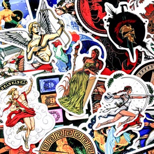 Pack of 50 Greek Mythology Stickers, Ancient God Stickers, Retro History Stickers, Waterproof Stickers for Myth Fans, History Lovers, Teens