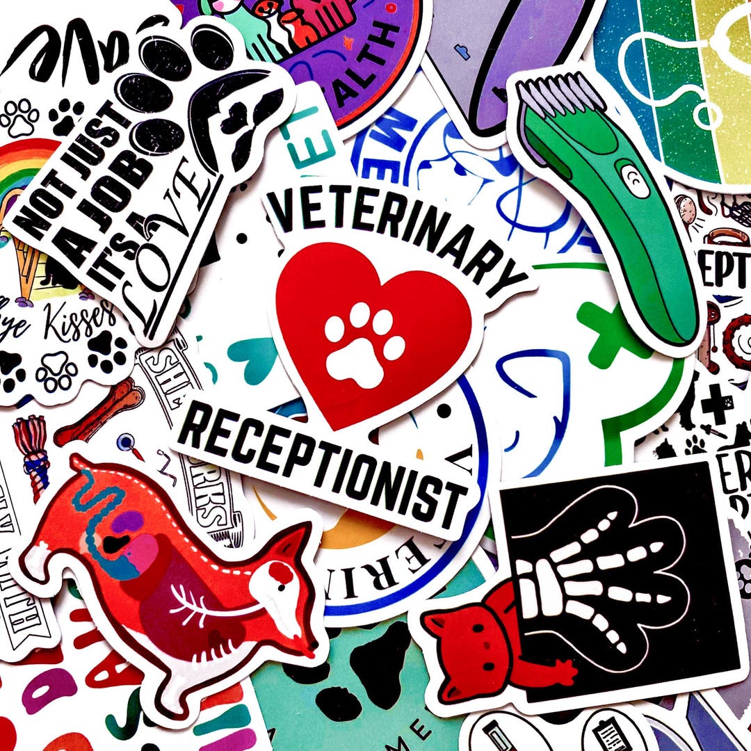 Pack of 50 Veterinary Stickers, Animal Care Stickers, Pet Clinic ...