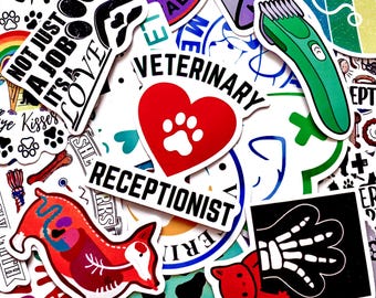 Paquete de 50 pegatinas veterinarias, pegatinas para el cuidado de animales, pegatinas para clínicas veterinarias, pegatinas impermeables para estudiantes de veterinaria, dueños de mascotas y coleccionistas.
