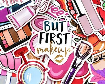 Pack of 50 Beauty Makeup Stickers, Fashion Cosmetic Stickers, Girly Aesthetic Stickers, Waterproof Stickers for Teens, Girls, Collectors