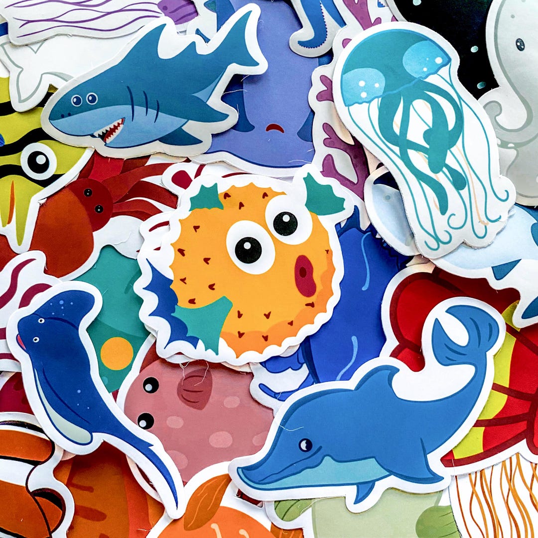 Pack of 50 Ocean Animal Stickers, Cute Sea Life Stickers, Cartoon ...