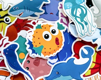 Pak met 50 oceaandierenstickers, schattige zeedierenstickers, cartoon zeestickers, waterdichte cadeaustickers voor kinderen, studenten, verzamelaars