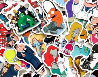Lot de 50 stickers American-Dad, Stickers dessins animés rigolos, Stickers personnages de la série TV, Stickers cadeaux imperméables pour fans de séries TV, Amateurs de dessins animés, Enfants