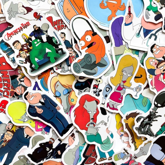 Pack of 50 American-Dad Stickers, Funny Cartoon Stickers, TV Character Stickers, Waterproof Gift Stickers for TV Fans, Cartoon Lovers, Kids