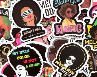 Confezione da 50 adesivi con melanina, adesivi per donne nere, adesivi per ragazze afro, adesivi con citazioni, adesivi impermeabili BLM per adolescenti, ragazze, collezionisti