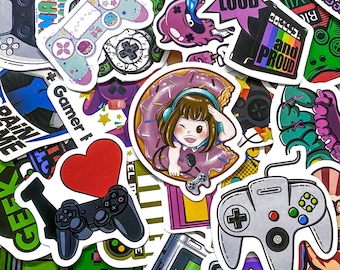 Pack of 50 Game Controller Stickers, Gamepad Stickers, Joystick Stickers, Cool Retro Gaming Stickers, Waterproof Stickers for Gamers