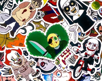 Pack of 50 Horror Stickers, Creepy Doll Stickers, Scary Cartoon Stickers, Halloween Horror Stickers, Waterproof Stickers for Horror Fans