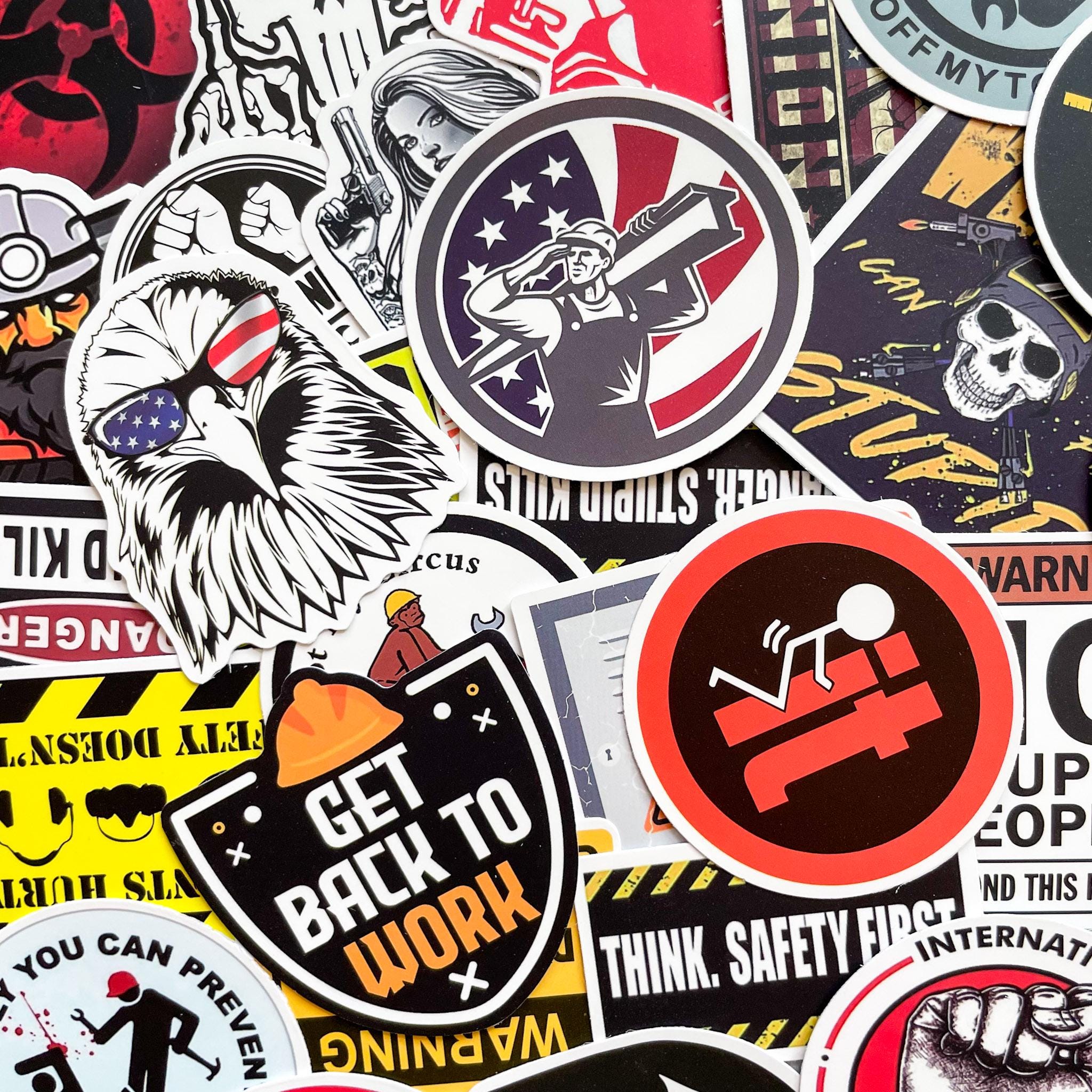 Pack of 50 Safety Stickers, Hard Hat Decals, Construction Helmet ...