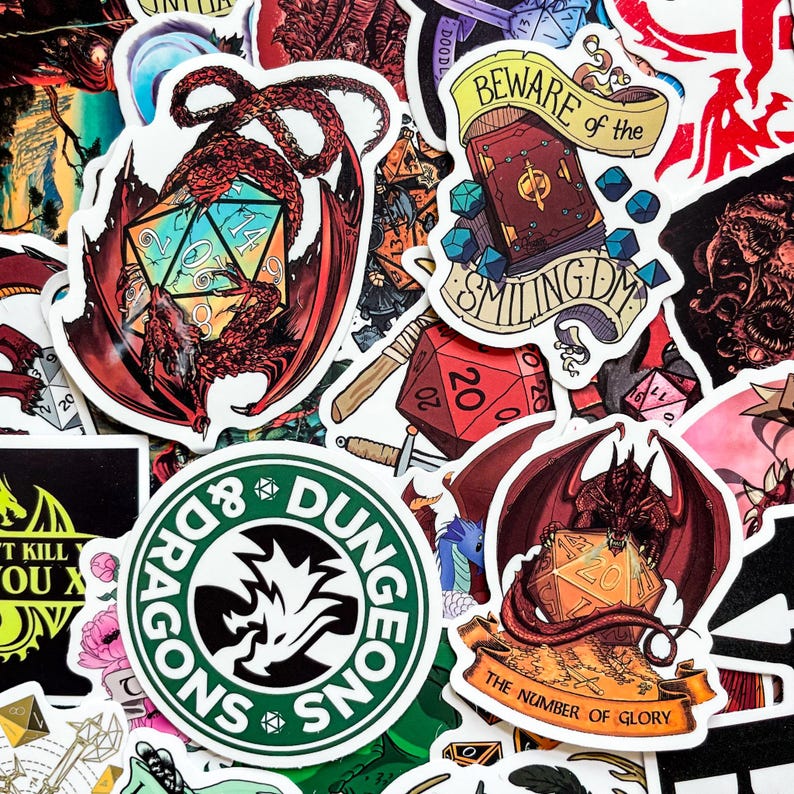 Pack of 50 DND Fantasy Stickers, Dungeon RPG Stickers, Dice Adventure ...