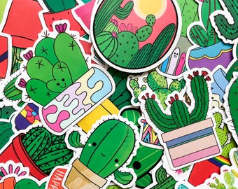 Confezione da 50 adesivi a forma di cactus, adesivi carini a forma di succulente, adesivi a forma di piante verdi, adesivi a forma di vaso con cartoni animati, adesivi impermeabili per gli amanti delle piante