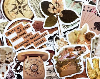 Confezione da 50 adesivi estetici vintage, adesivi in stile retrò, adesivi decorativi classici, adesivi impermeabili per adolescenti, ragazze, collezionisti