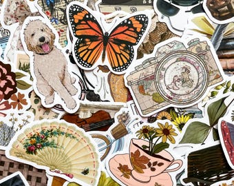 Pack of 50 Cottagecore Stickers, Floral Aesthetic Stickers, Nature Theme Stickers, Waterproof Stickers for Retro Lovers, Collectors, Girls