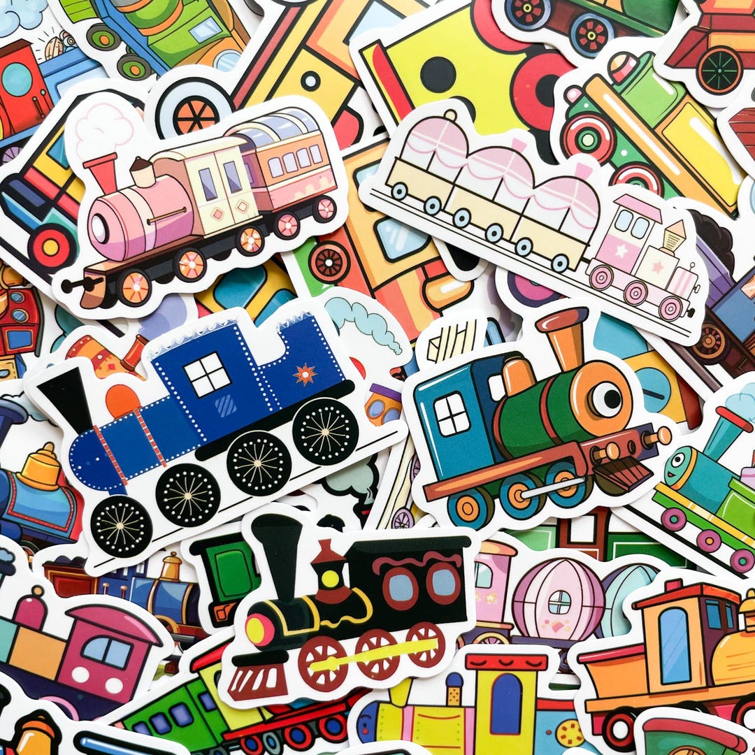 Train Sticker Design Pack of 50 Cartoon Train Stickers, Colorful Locomotive Stickers ...