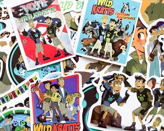 Confezione da 50 adesivi Wild-Kratts, adesivi di avventure con creature, adesivi di animali dei cartoni animati, adesivi impermeabili per bambini per fan dello show, collezionisti