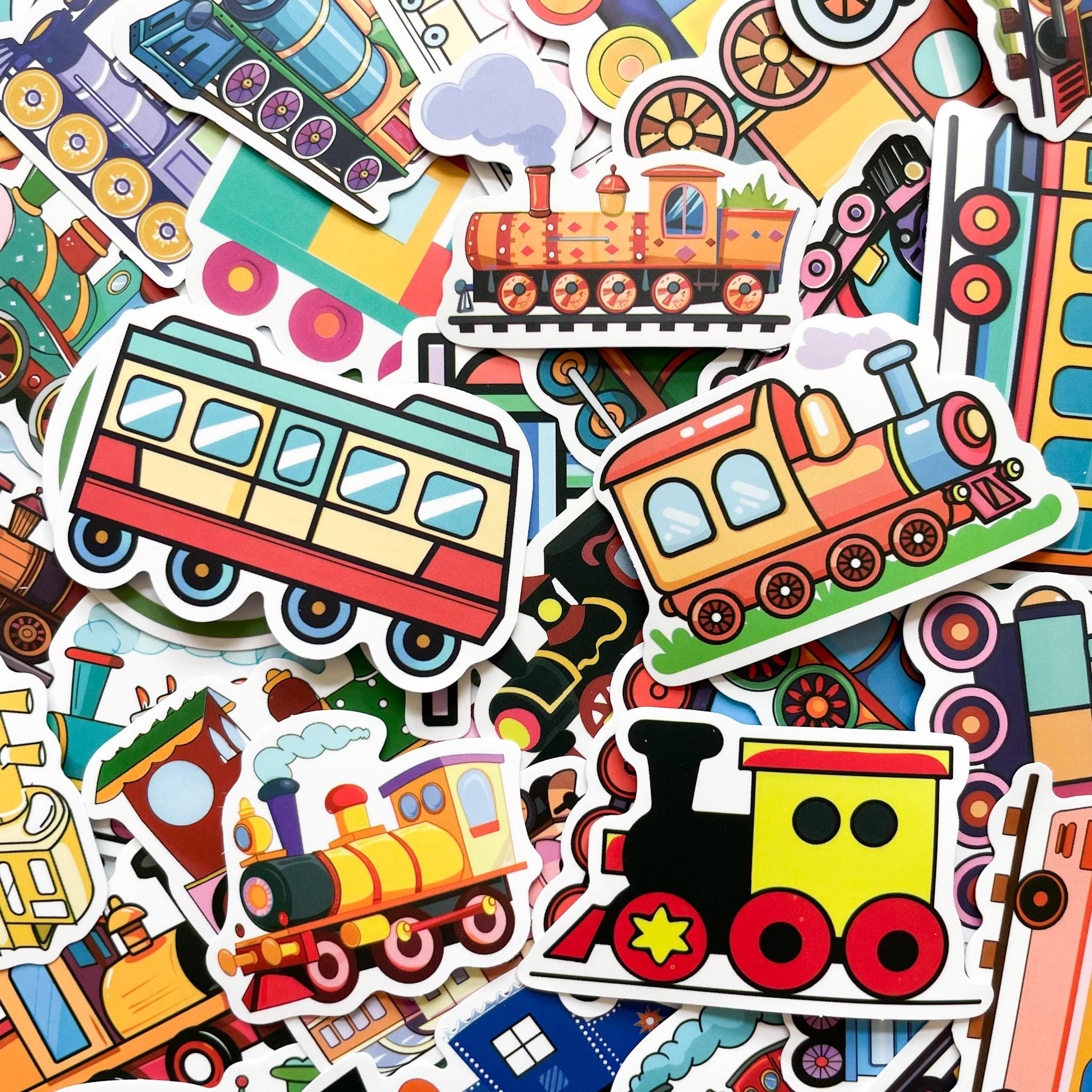 Pack of 50 Cartoon Train Stickers, Colorful Locomotive Stickers ...