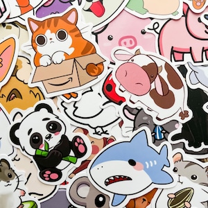 50 Random Cartoon Animal Stickers, Cute Cat Dog Bunny Stickers, Kawaii Pet Stickers, Waterproof Stickers for Scrapbook, Journal, Kids&#39; Craft