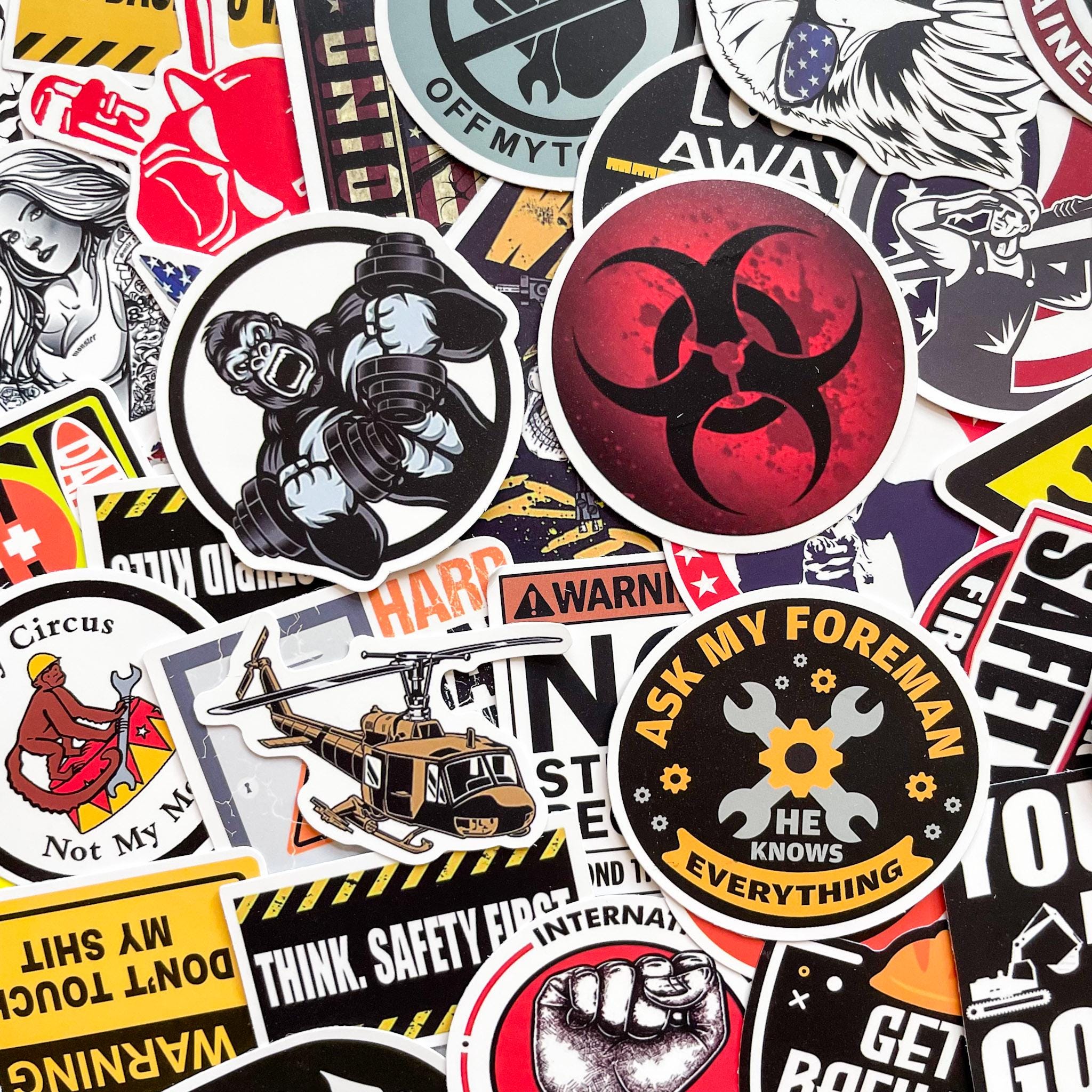 Pack of 50 Safety Stickers, Hard Hat Decals, Construction Helmet ...