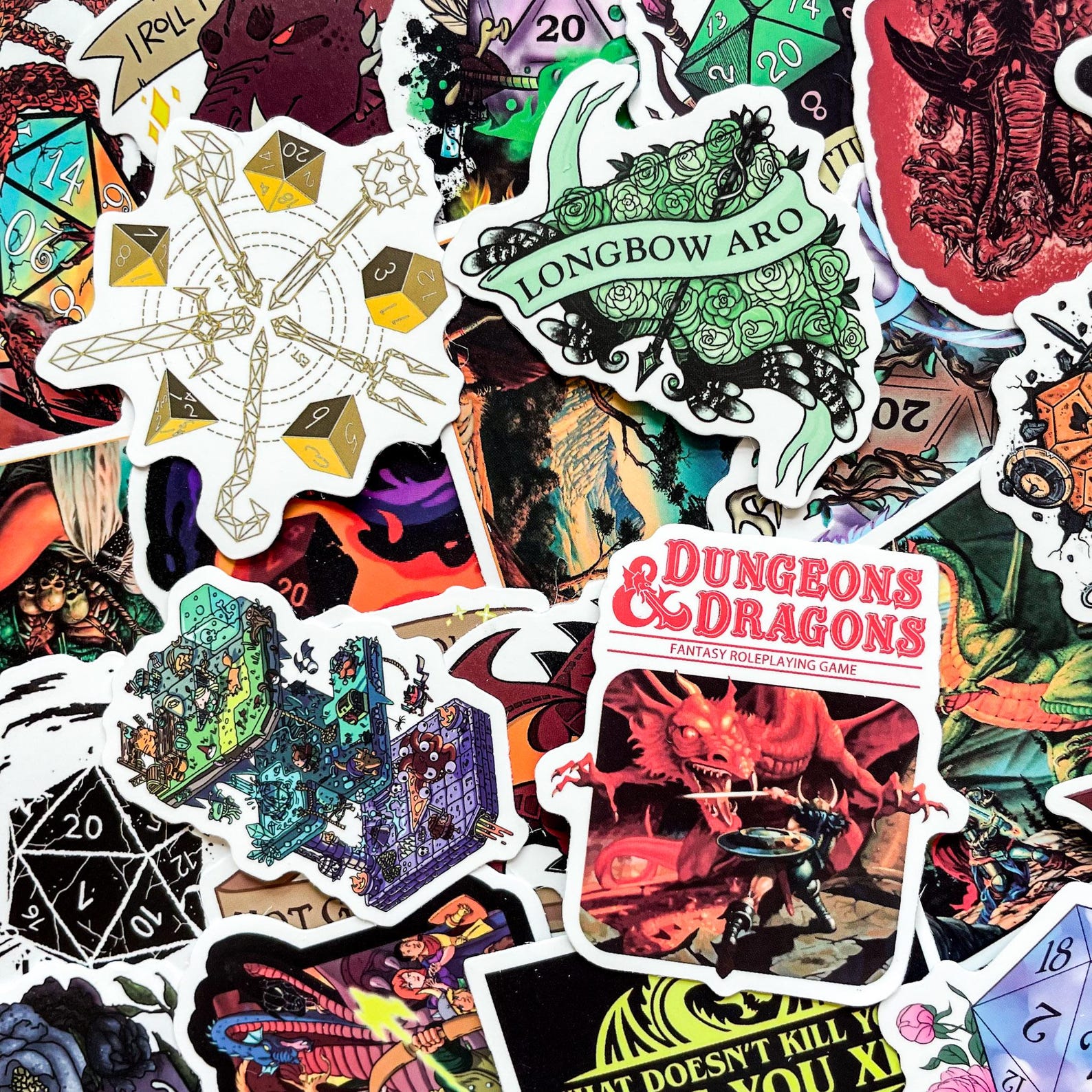 Pack of 50 DND Fantasy Stickers, Dungeon RPG Stickers, Dice Adventure ...