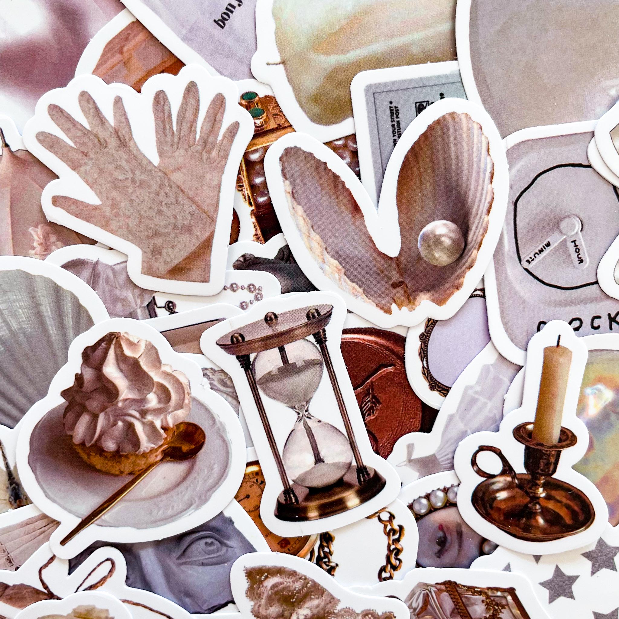 Pack of 50 Vintage Neutral Stickers, Antique Aesthetic, Retro Objects ...