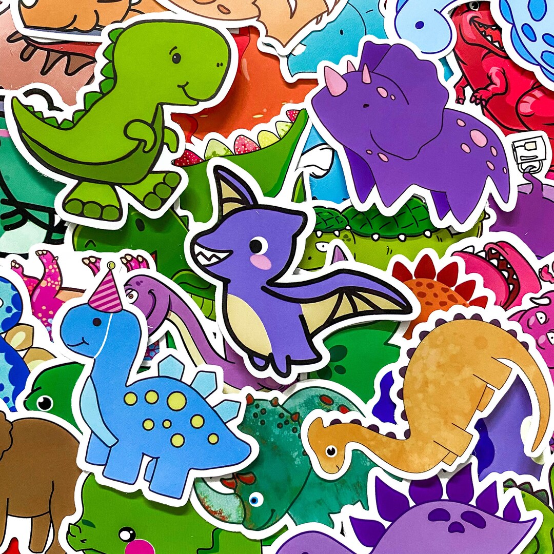 Pack of 50 Dinosaur Stickers, Cute Cartoon Dino Stickers, Funny ...