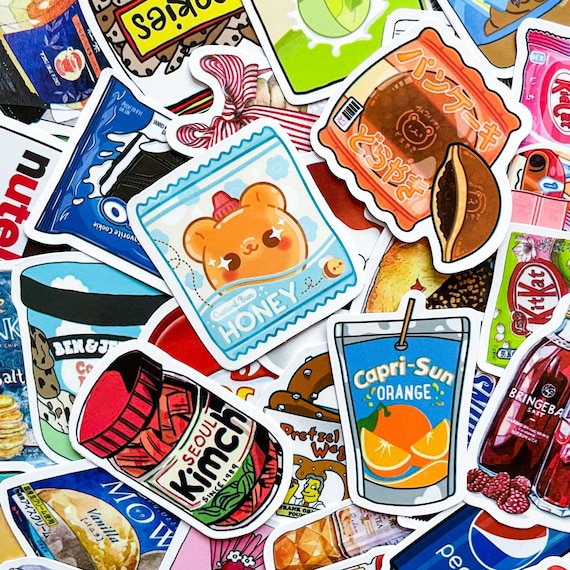 Pack of 50 Cute Food Stickers, Kawaii Snack Stickers, Funny Cartoon Stickers, Waterproof Stickers for Food Lovers, Kids, Teens, Collectors