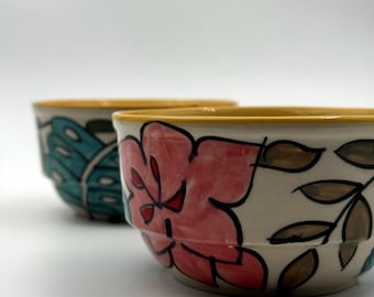 Cuenco floral de cerámica hecho a mano: Cerámica colorida pintada a mano, cuenco para servir de 10 cm