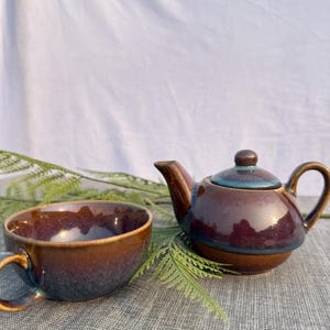 一人用ティーポット＆カップスタッキングセット｜虹色釉陶芸家へのお茶好きギフト