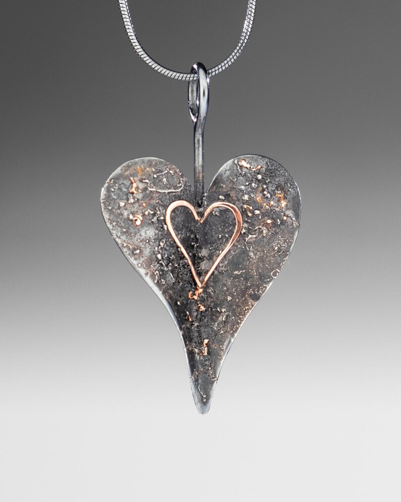 oxidized heart with 14kt Rose Gold Textured