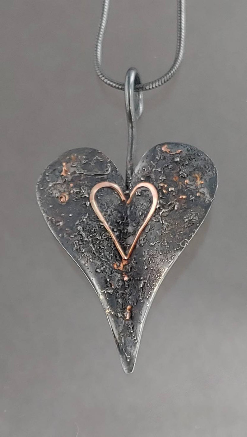 oxidized heart with 14kt Rose Gold Textured