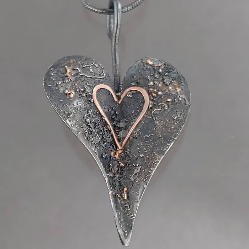 oxidized heart with 14kt Rose Gold Textured