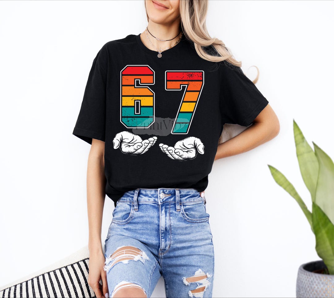 Funny Six Seven 6 7 Meme PNG Vintage Sports Number 6 7 Open Hands ...