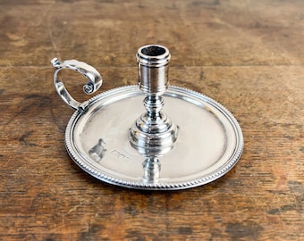 Rare 19th Century Victorian Sterling Silver Small Taperstick Chamberstick, London England 1898.