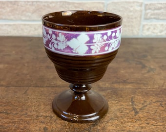 Antique Earthenware Copper and Pink Luster Goblet, Cup, Victorian English 19th Century.
