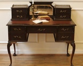 Antique Chippendale Desk, Ladies Writing Table. English, Carved Mahogany, leather top.