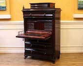 Antique Empire Flame Mahogany Secretaire a Abattant, Drop Front Desk, Bureau, Secretary, Chest, Early 18th Century.