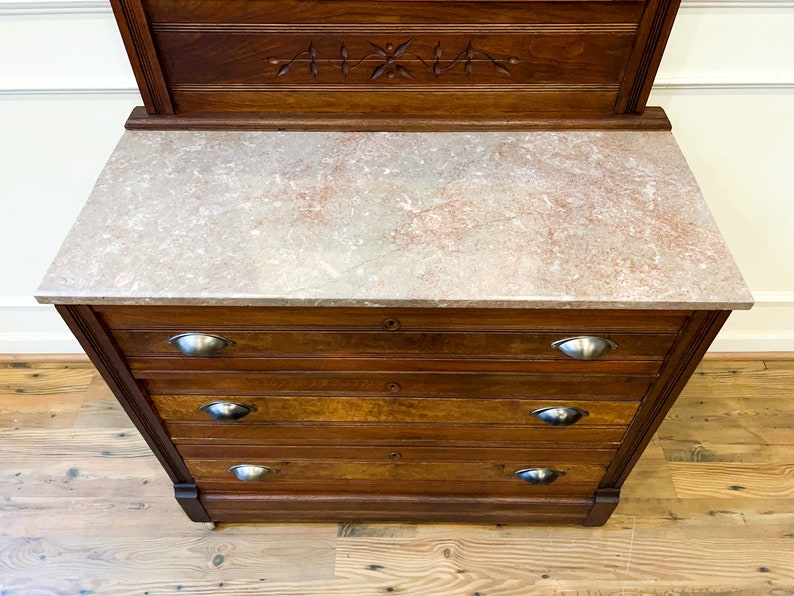 Antique Eastlake Carved Walnut Marble Top Dresser C.1880 Etsy