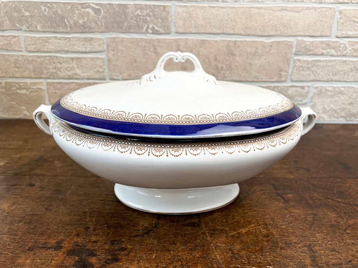 Large Antique Lidded Tureen Serving Dish Blue and White Etsy
