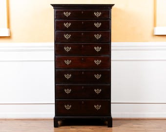Antique Mahogany Tall Chest of Drawers, 18th Century.