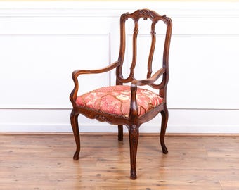 Antique Louis XV Style Carved Oak Arm Chair, Liege, Belgium.