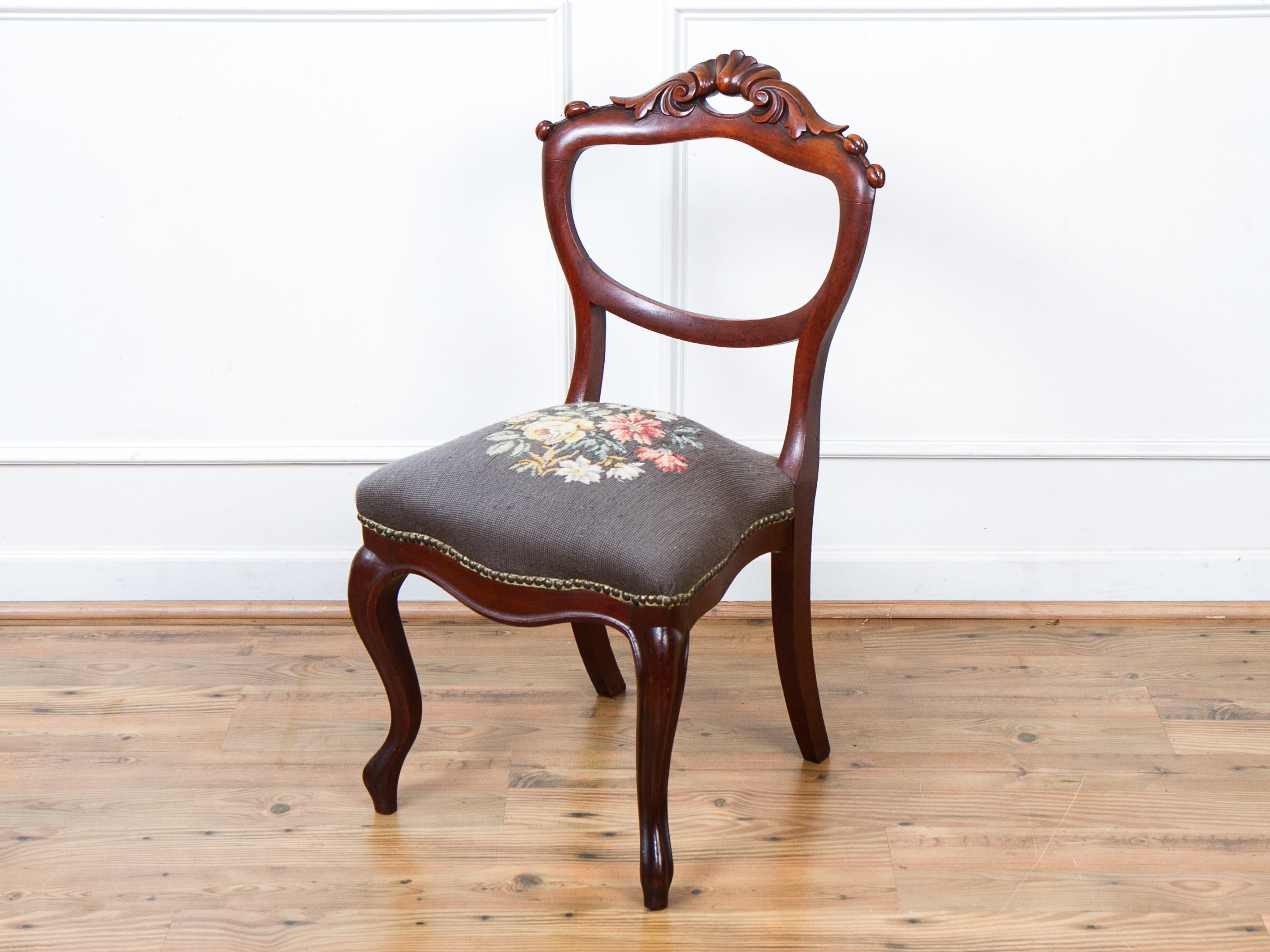 Country French Antique Chair, Handstitched Needlepoint