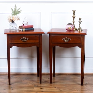Vintage Pair of Solid Cherry Side Tables or Nightstands. Young Hinkle, Cherry House Collection.