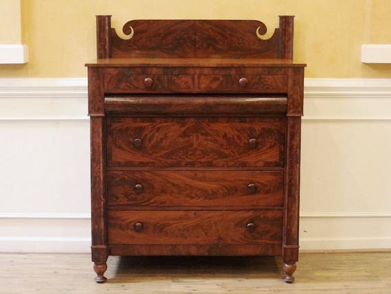 Large Antique Chest Of Drawers Dresser 19th C Flame Etsy