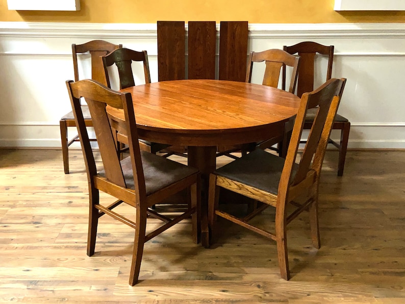 Antique Oak Mission Craftsman Style Round Dining Table with 3 Etsy