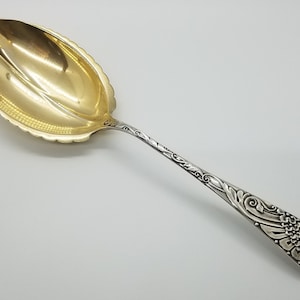 Antique Sterling Silver Serving Spoon: Gold Overlay, Art Nouveau, Davis & Galt