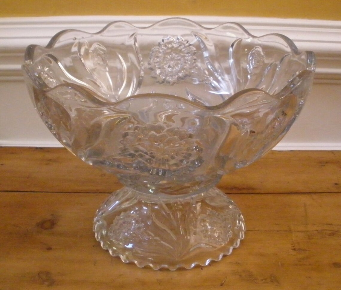 Antique Punch Bowl Large Pressed Glass New Martinsville Etsy